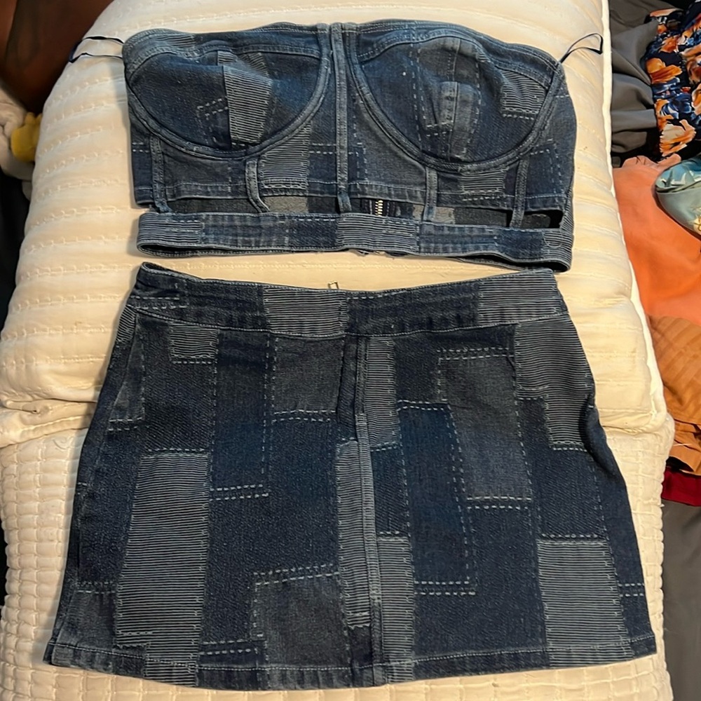 Jean crop top and skirt mini
